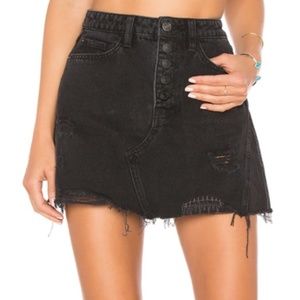 NWT We The Free People Distressed Black Denim Mini Skirt